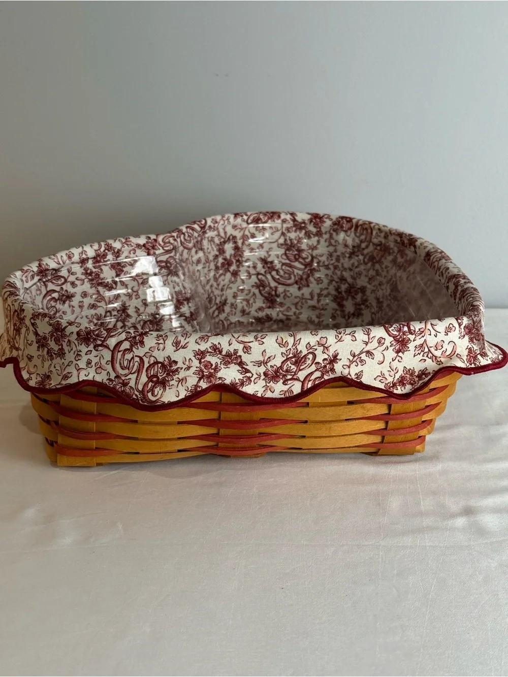Longaberger 1999 Heart Basket Set w Liner Protector Love Treasures USA